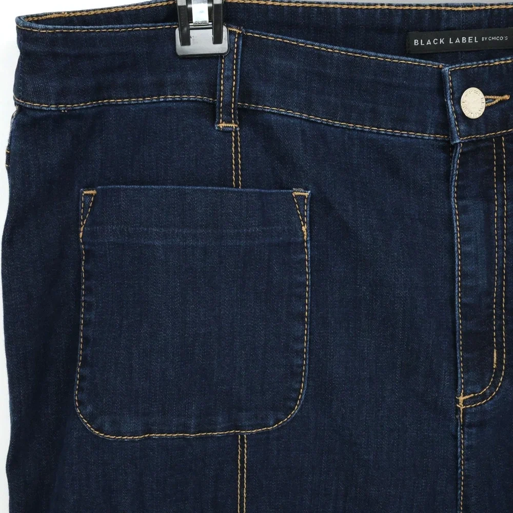 Chicos Jeans 3 Womens XL 16 Wide Leg Cropped Blue Stretch Denim Black Label - Picture 6 of 14